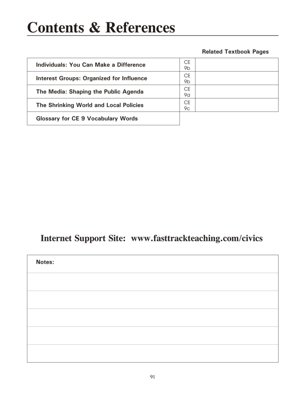 Contents page for Unit CE 9: Making an Impact on Public Policy