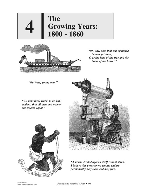 Fasttrack to America's Past - Section 4 Title page - The Growing Years 1800 - 1860